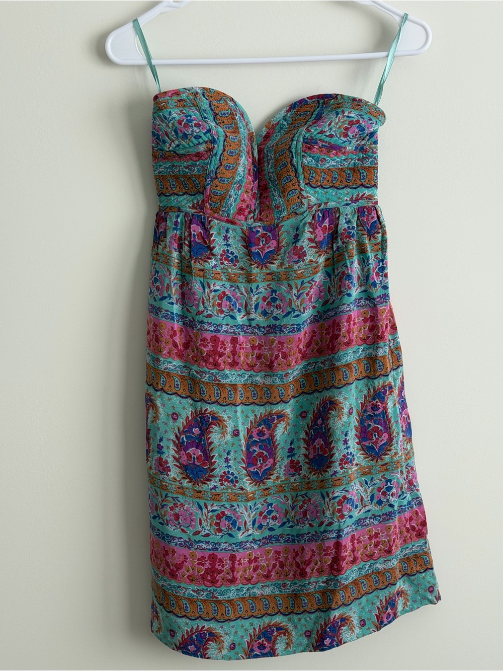 Anthropologie Maple Silken Pathways Paisley Print Strapless Silk Dress Size 2